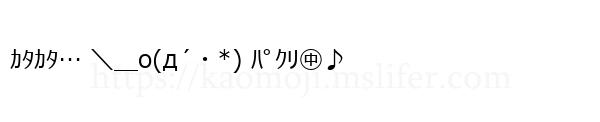 ｶﾀｶﾀ… ＼＿o(д´・*) ﾊﾟｸﾘ㊥♪
-顔文字